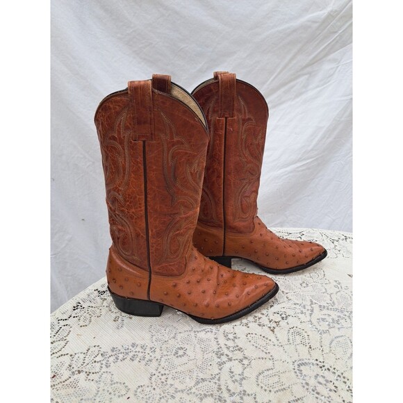 Vtg Mens Durango Cowboy Boots Western Tan Leather Ostrich SW1535 8 1/2 EE Mex